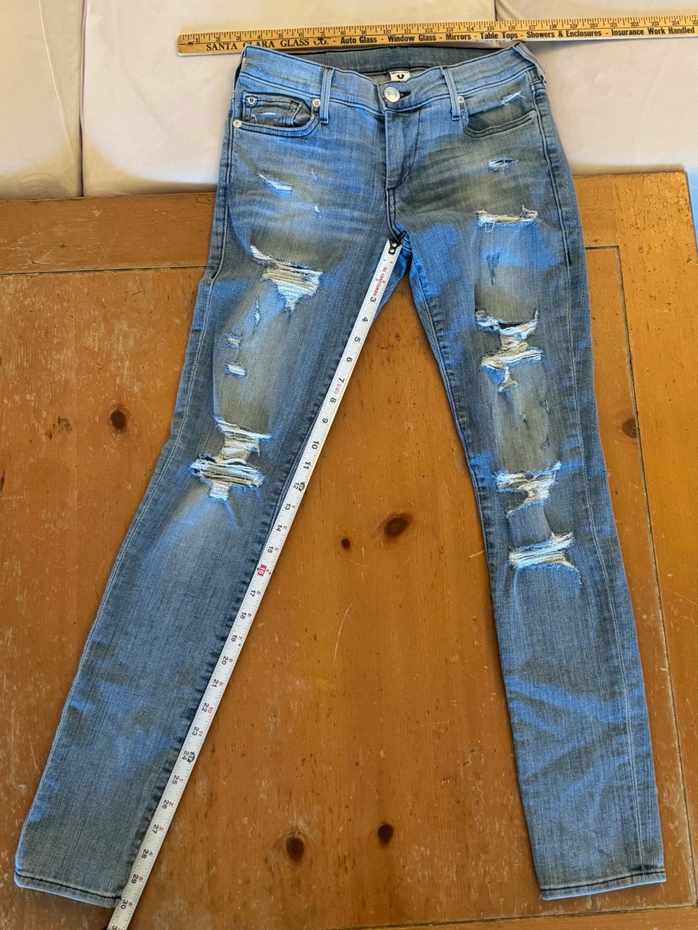 Women’s Distressed True Religion Light Blue Skinny Jeans